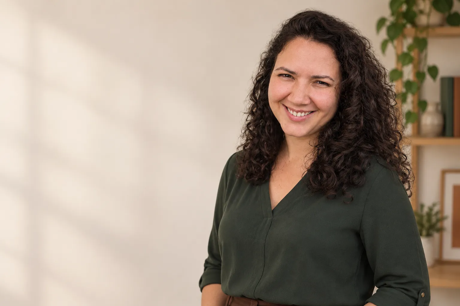 Elisa Jeieli, psicóloga, em ambiente claro de atendimento